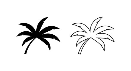 Two different types of palm tree line art black and white illustration Vector