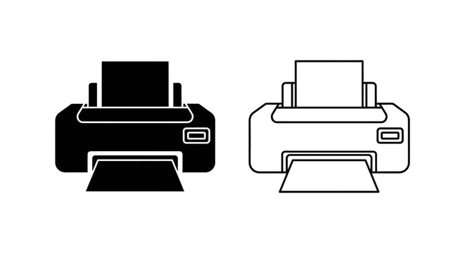Black and white printer icons set, vector illustration of printers Vector