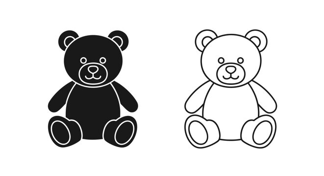 Two stuffed teddy bears, one black and one white, sitting side by side Vector