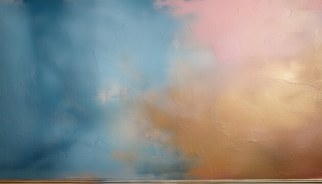 light studio backdrop with blue golden brown and pink tones painted canvas background on the wall