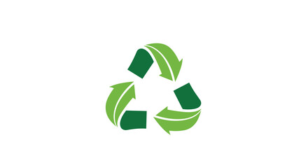 Green recycling symbol formed by curved leaf shapes to emphasize environmental conservation and sustainable waste management.