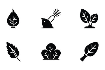 Plant and leaf icons, garden elements, minimalist vector art