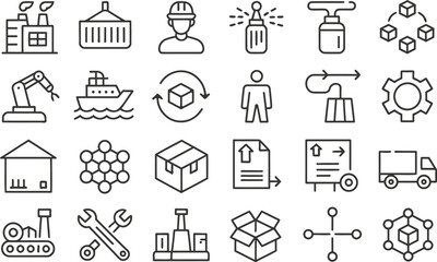 Industrial manufacturing and factory line art Icon Set © Rahat Hossain