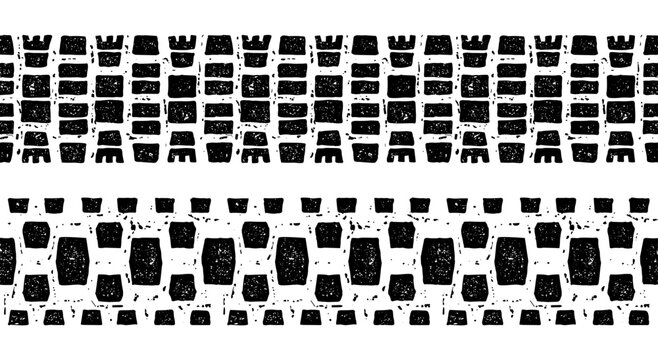 Seamless Off Road Tire Tread Pattern Black and White Grunge Texture Background