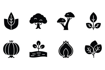 Nature and Agriculture Icons - Tree, Plant, Onion