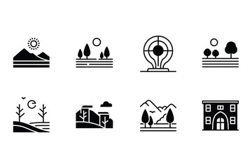 Landscape and Environment Icons - Mountain, Trees