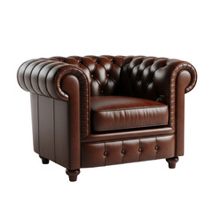 A classic leather chesterfield sofa in a rich brown color with deep button tufting