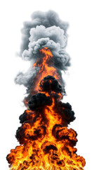 A large fire with smoke isolated on transparent background burning fiercely