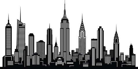 New York City skyline silhouette urban skyscraper cityscape vector illustration architecture set © Md