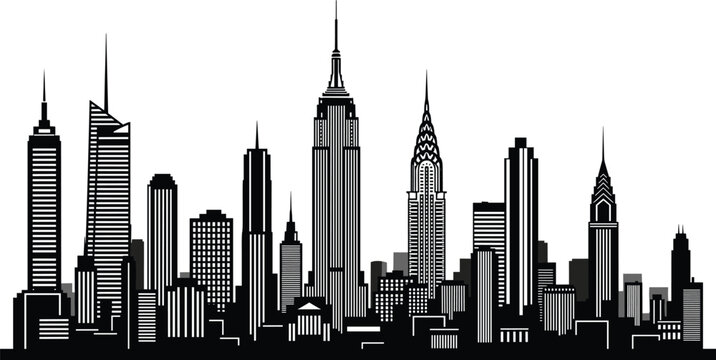 New York City skyline silhouette urban skyscraper cityscape vector illustration architecture set