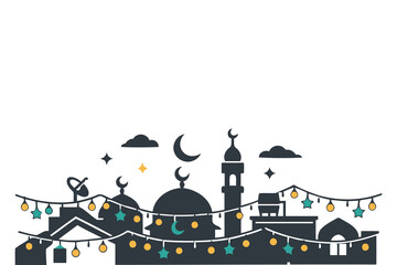 Obraz premium islamic city skyline silhouette with moon and lights