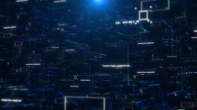 Technology digital line corner structure cyber data network connection concept. Abstract 3d futuristic tilt down perspective view 4K motion background.