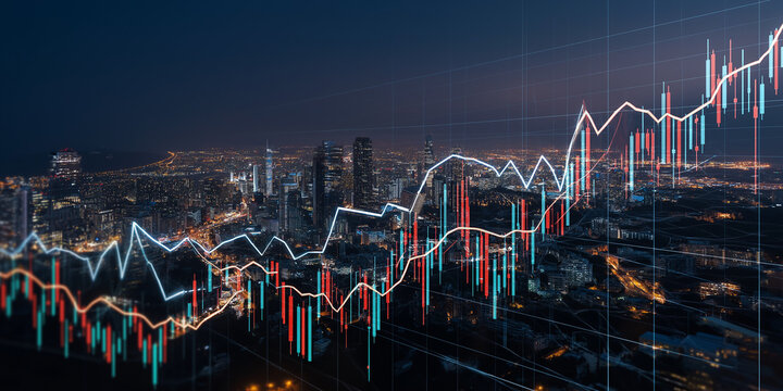 Economic stimulus for urban recovery analyzing financial trends in major cities growth nighttime view data visualization