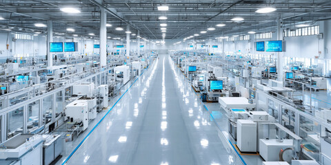 Fototapeta premium Industrial economic stimulus and recovery strategies global manufacturing facility aerial view modern technology environment