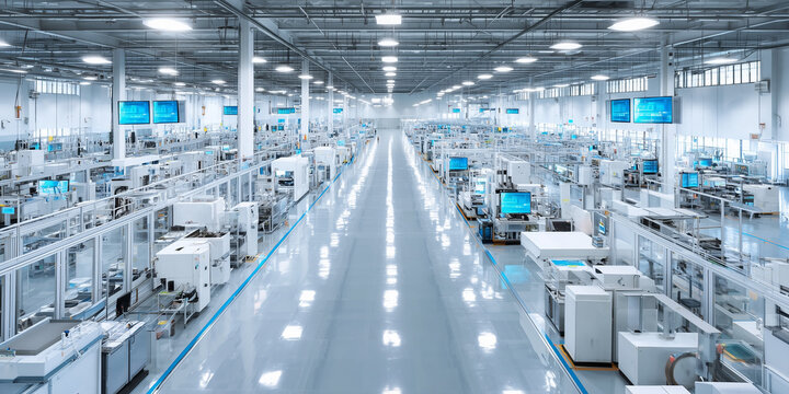 Industrial economic stimulus and recovery strategies global manufacturing facility aerial view modern technology environment