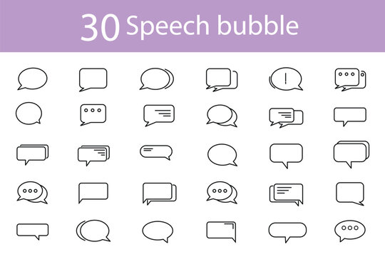 Speech bubble line icon set. Talking cloud, message, chat, conversation, comment and more. Outline icon in linear style. Vector collection.