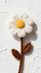 Handmade Crocheted Daisy Flower with Stem and Leaves