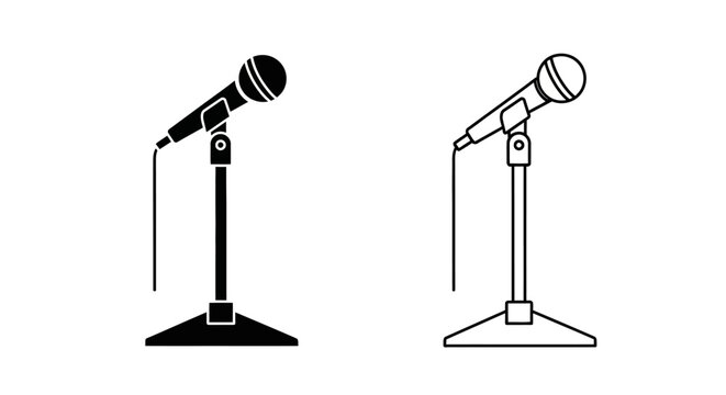 Microphone stand icon set, minimalist microphone stand, music equipment Vector