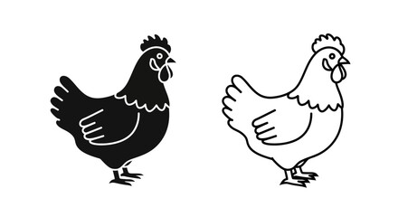 Two black and white chickens standing on white background, vector illustration Vector