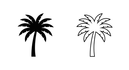Fototapeta premium Tropical palm tree illustration set, minimalist black and white line art Vector