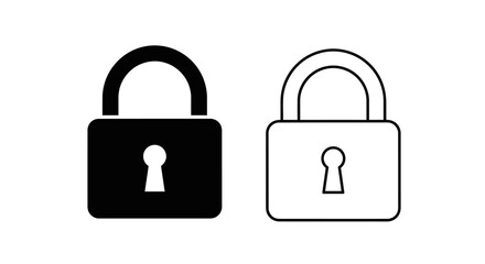 Black and white lock icon set, secure padlock symbol, digital security sign Vector