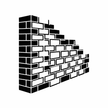 Incomplete brick wall construction black and white illustration.