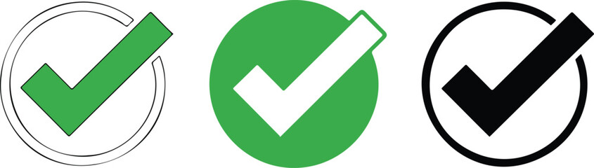 A set of three checkmark symbols arranged horizontally against a white background. © MD