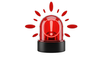 Red warning light with exclamation mark on top isolated on transparent background