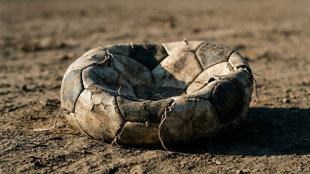 空気の抜けたサッカーボールが語る失われた情熱の象徴