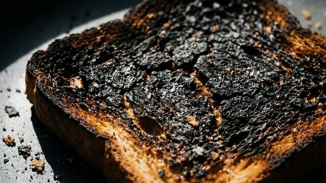 焦げ跡が刻む失敗からの再起を描く焼きすぎたトーストの質感表現