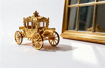 Miniature Golden Carriage Model Near Window