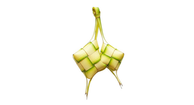 Two Traditional Ketupat Rice Cakes Hanging On Black Background