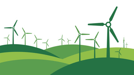 Wind Turbines on Rolling Green Hills.