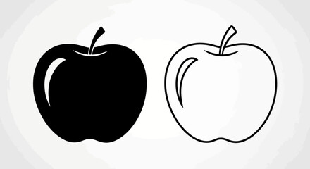 Black and white apple illustration minimalist design Vector