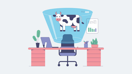 Cow Standing on Office Chair Illustration.