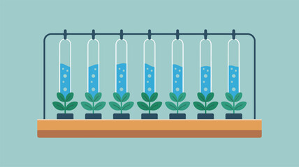 Hydroponic System with Plants and Test Tubes.