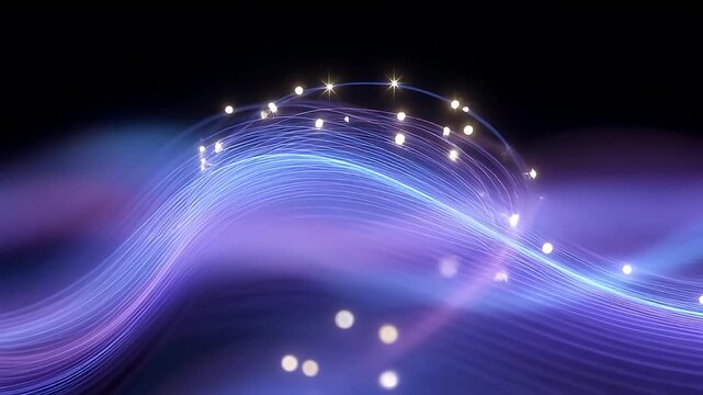 Abstract glowing light strings with vibrant color waves against a dark backdrop