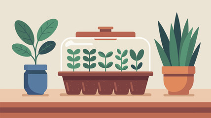 Potted Plants and Greenhouse Seedlings Display.