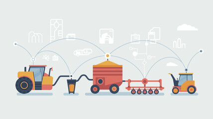 Agricultural Tractors and Farming Equipment Illustration.