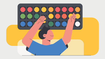 Man Painting with Colorful Palette and Brushes.