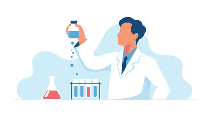 Scientist Conducting Laboratory Experiment with Chemicals.