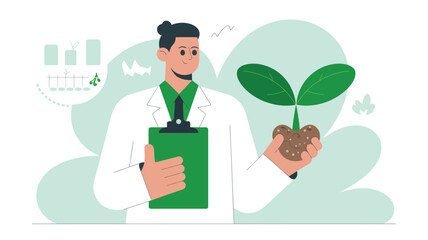 Doctor Holding Clipboard and Small Plant.