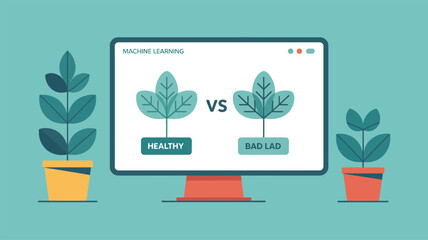 Comparison of Healthy and Unhealthy Plants on Computer Screen.