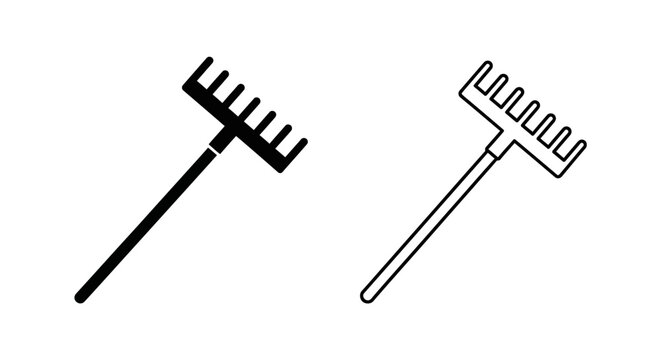 Garden tools, rake and cultivator, gardening equipment, garden tool set, lawn care tools Vector