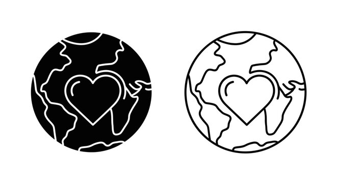 Heart globe love earth world minimalist line art design concept Vector