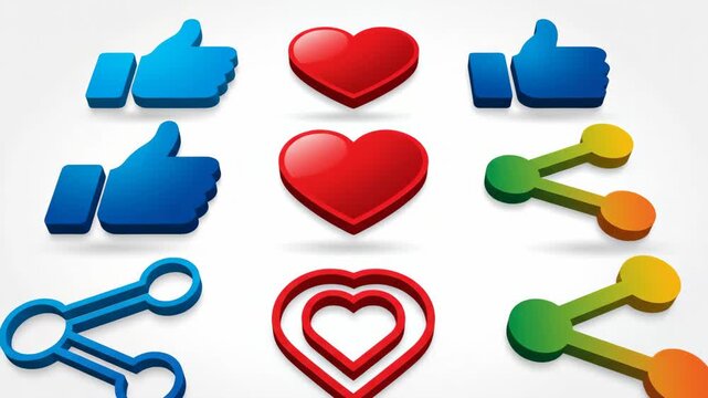 Social media engagement icons set like heart share promotion online platform communication digital marketing social media 3d render
