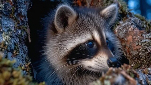 Raccoon in tree hole.