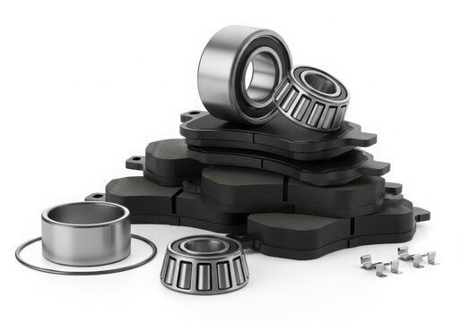 Assorted collection of industrial bearings and mechanical components on display