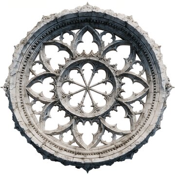 Intricate Gothic Stone Rose Window Isolated on White