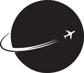 Airplane flying around a black circle isolated on transparent background © Krishnapur